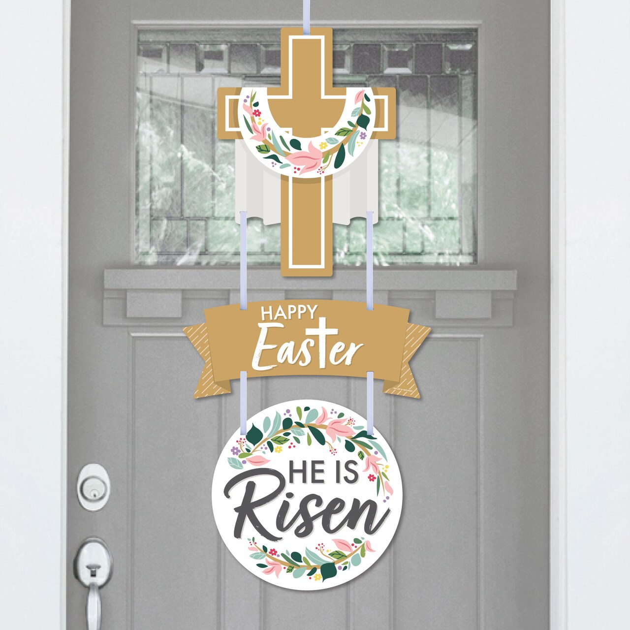 Big Dot of Happiness Religious Easter - Hanging Porch Christian Holiday Party Outdoor Decorations - Front Door Decor - 3 Piece Sign